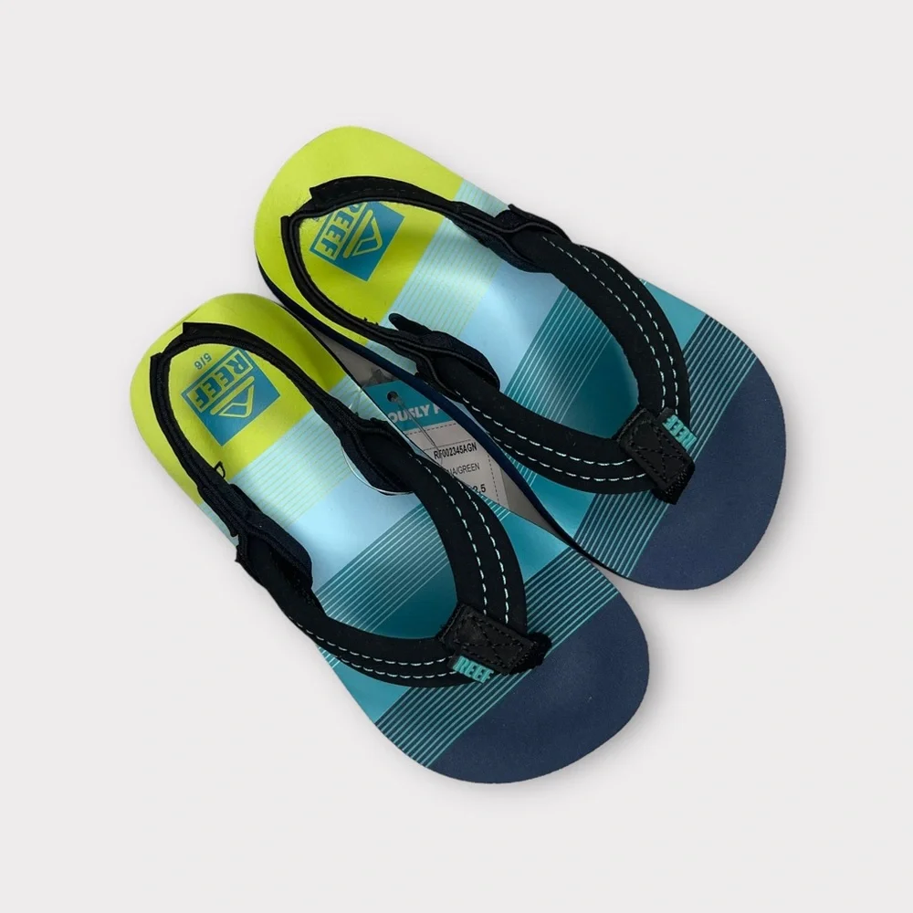 Reef Little Ahi Color Block Green & Blue Striped Sandals